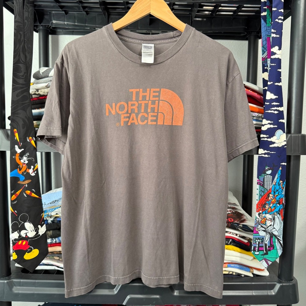 Y2K Brown The North Face Big Logo Graphic Tee Medium Light Fading
